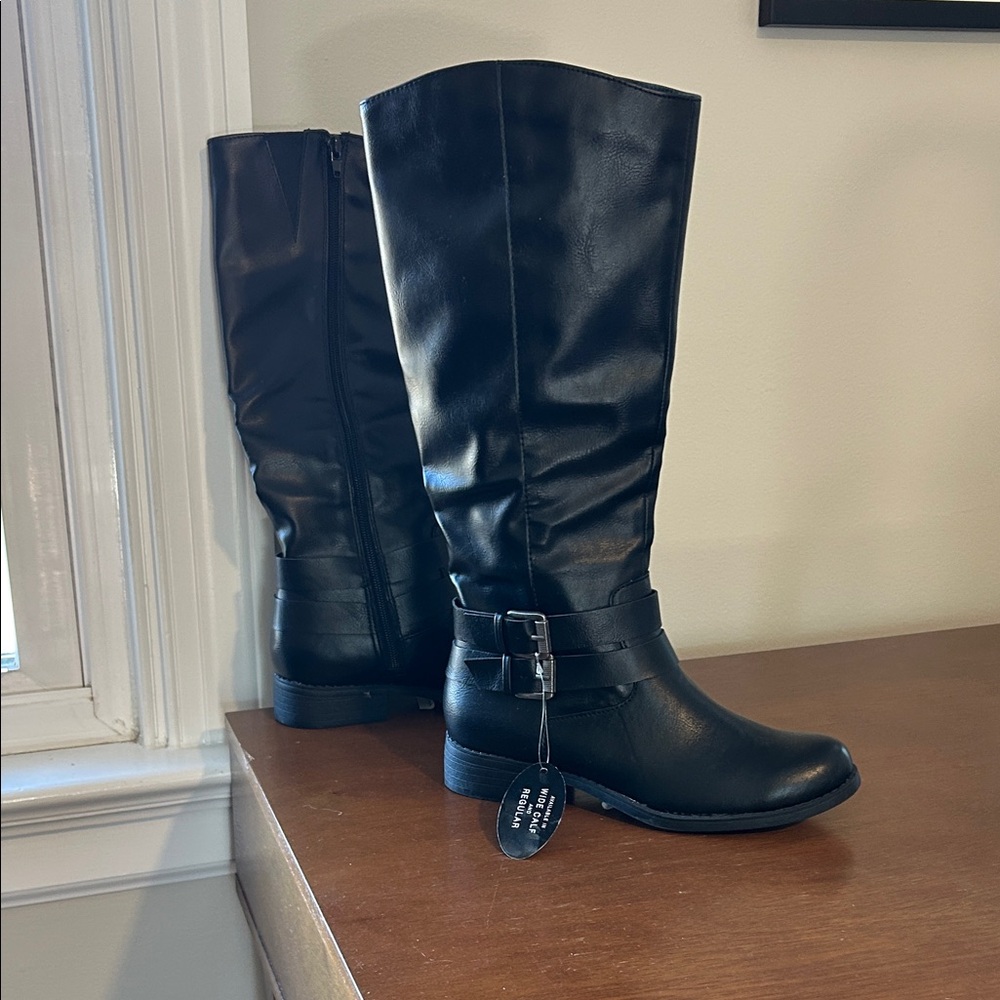 Style & Co. Black Mid-Calf Buckle Riding Boots